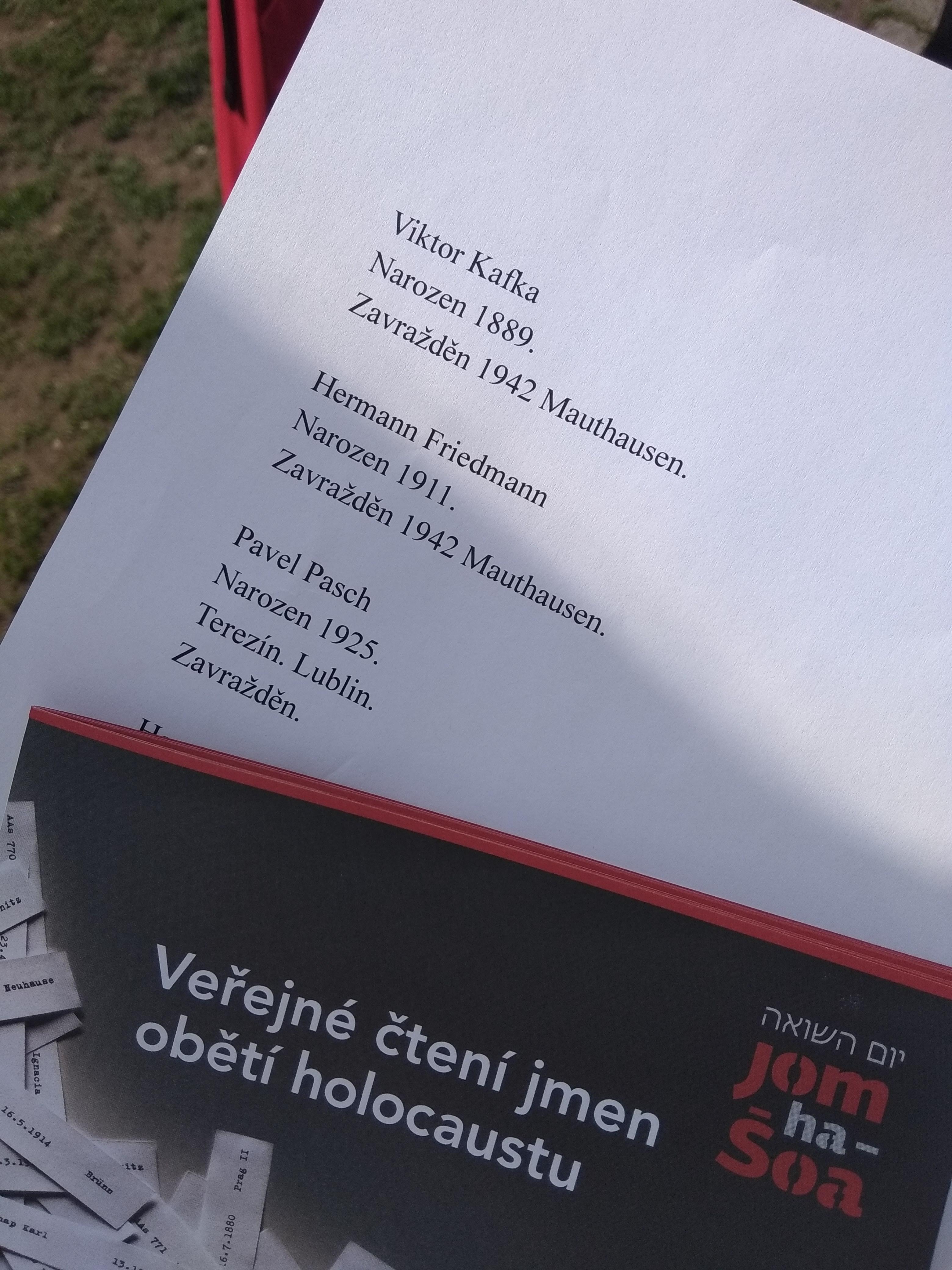 Ilustrační obrázek článku - Veřejné čtení jmen oběti holocaustu